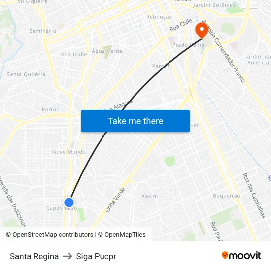 Santa Regina to Siga Pucpr map