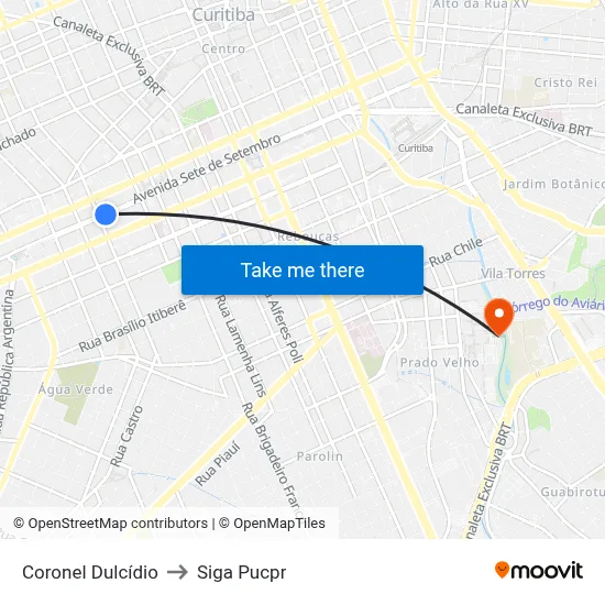 Coronel Dulcídio to Siga Pucpr map