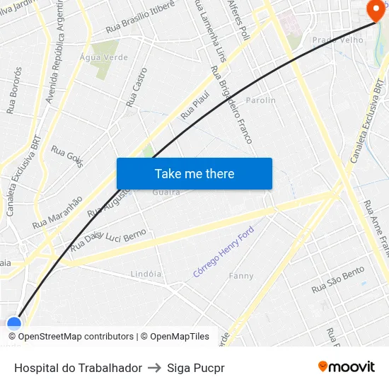 Hospital do Trabalhador to Siga Pucpr map