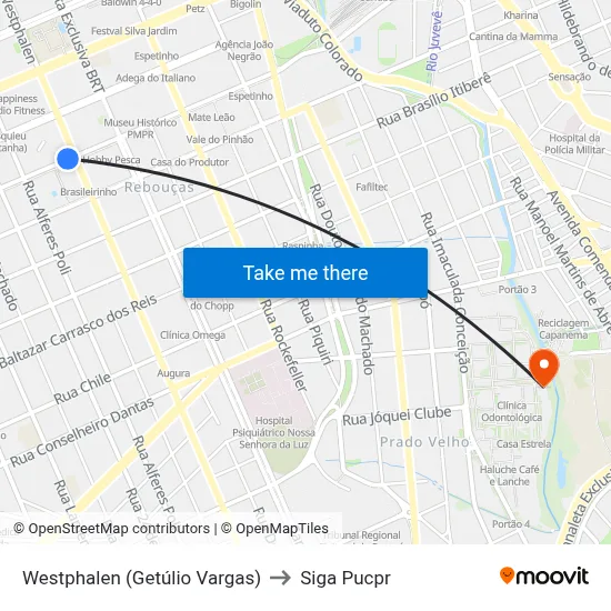 Westphalen (Getúlio Vargas) to Siga Pucpr map