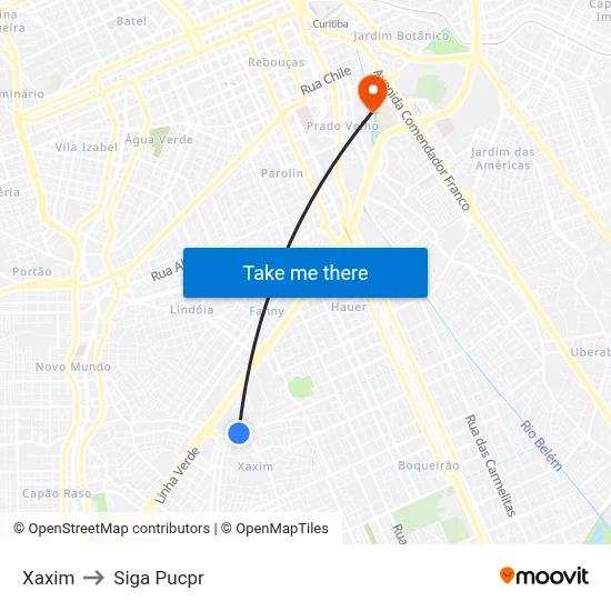 Xaxim to Siga Pucpr map