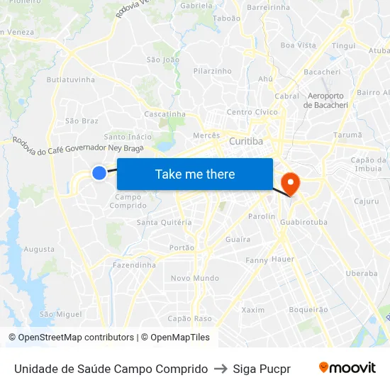 Unidade de Saúde Campo Comprido to Siga Pucpr map