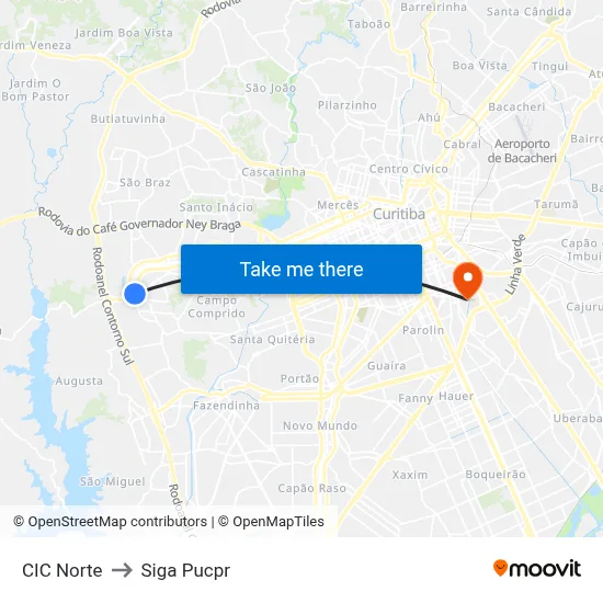 CIC Norte to Siga Pucpr map