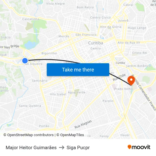 Major Heitor Guimarães to Siga Pucpr map