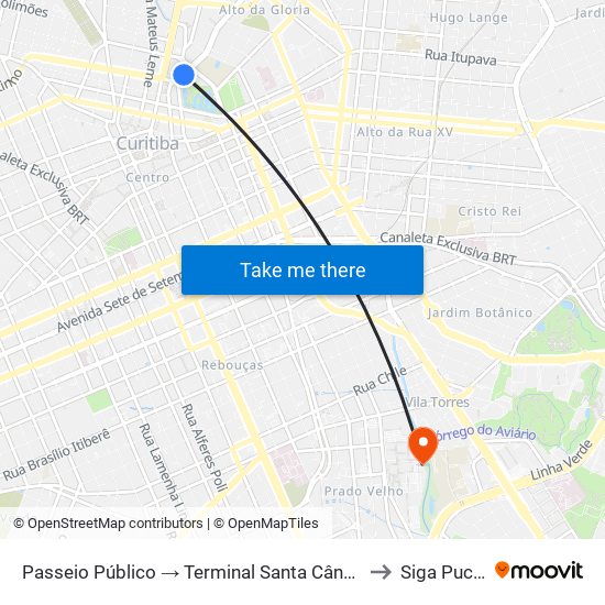 Passeio Público → Terminal Santa Cândida to Siga Pucpr map