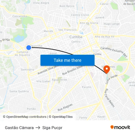 Gastão Câmara to Siga Pucpr map