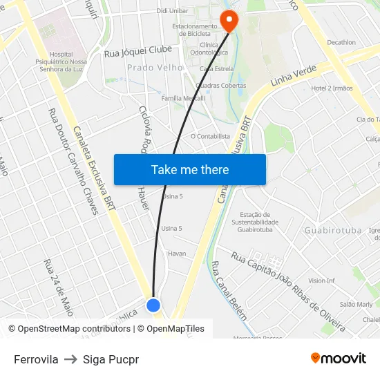 Ferrovila to Siga Pucpr map