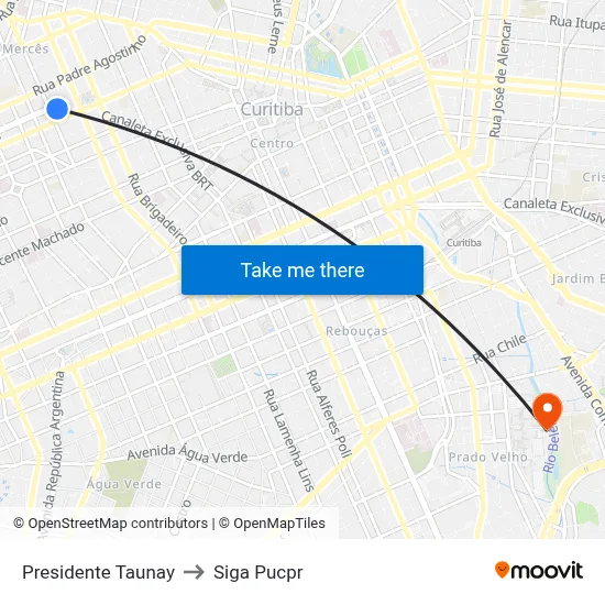 Presidente Taunay to Siga Pucpr map
