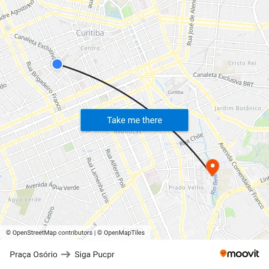 Praça Osório to Siga Pucpr map