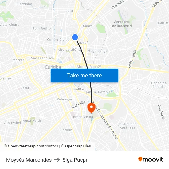 Moysés Marcondes to Siga Pucpr map