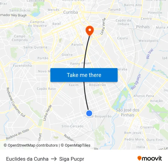 Euclides da Cunha to Siga Pucpr map