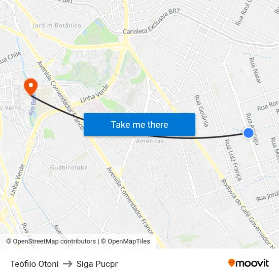 Teófilo Otoni to Siga Pucpr map