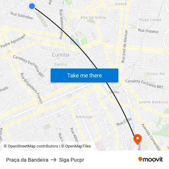 Praça da Bandeira to Siga Pucpr map