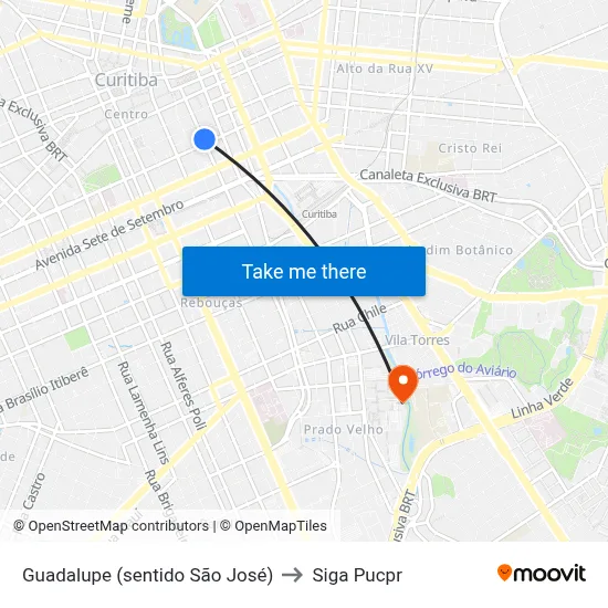 Guadalupe (sentido São José) to Siga Pucpr map