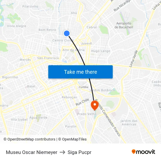 Museu Oscar Niemeyer to Siga Pucpr map