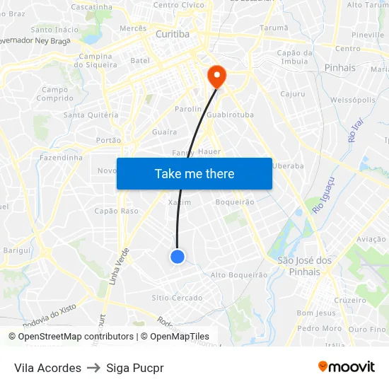 Vila Acordes to Siga Pucpr map