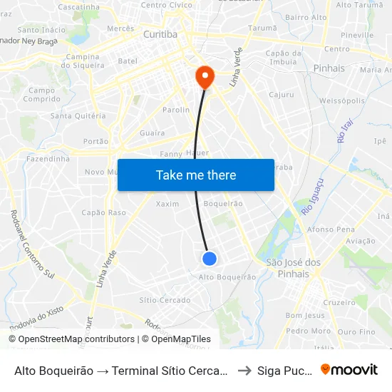 Alto Boqueirão → Terminal Sítio Cercado to Siga Pucpr map