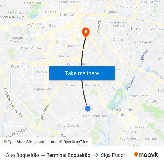 Alto Boqueirão → Terminal Boqueirão to Siga Pucpr map