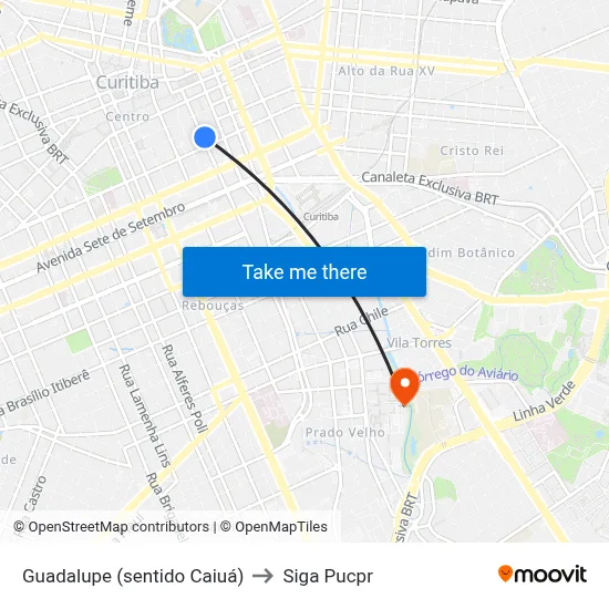 Guadalupe (sentido Caiuá) to Siga Pucpr map