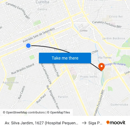 Av. Silva Jardim, 1627 (Hospital Pequeno Príncipe) to Siga Pucpr map