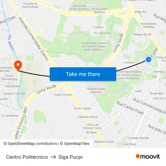Centro Politécnico to Siga Pucpr map