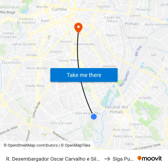 R. Desembargador Oscar Carvalho e Silva, 210 to Siga Pucpr map
