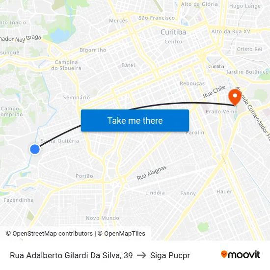 Rua Adalberto Gilardi Da Silva, 39 to Siga Pucpr map