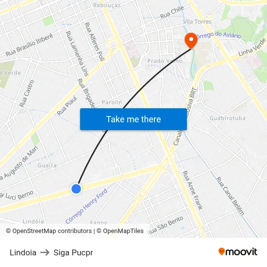 Lindoia to Siga Pucpr map