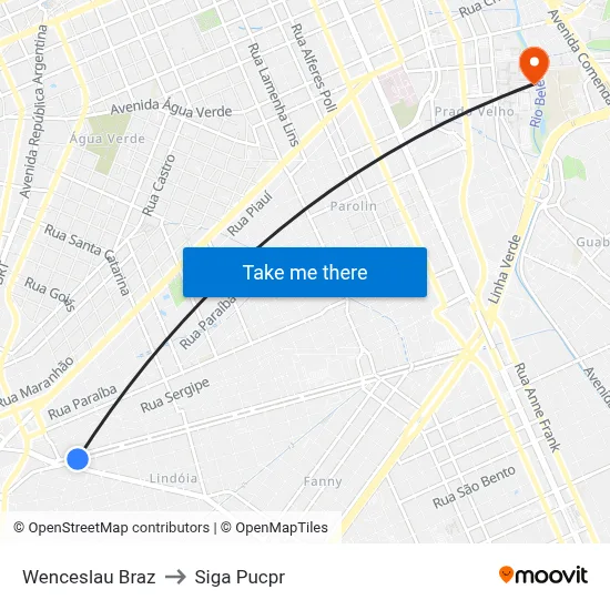 Wenceslau Braz to Siga Pucpr map