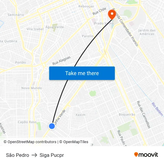 São Pedro to Siga Pucpr map