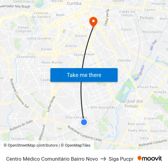 Centro Médico Comunitário Bairro Novo to Siga Pucpr map