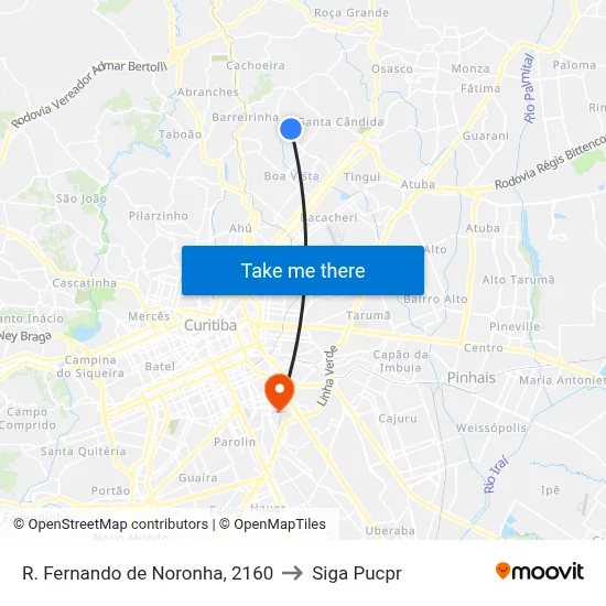 R. Fernando de Noronha, 2160 to Siga Pucpr map