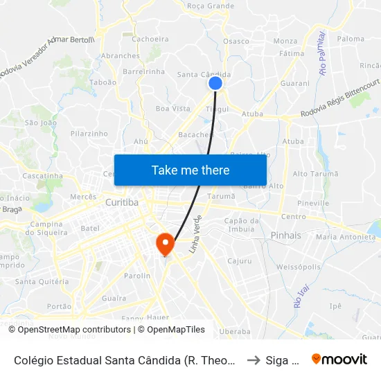 Colégio Estadual Santa Cândida (R. Theodoro Makiolka, 160) to Siga Pucpr map