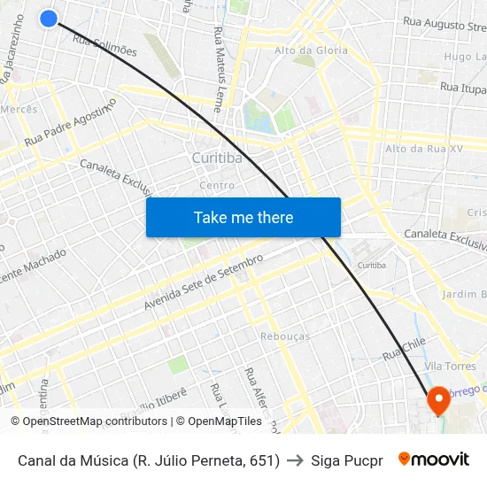 Canal da Música (R. Júlio Perneta, 651) to Siga Pucpr map