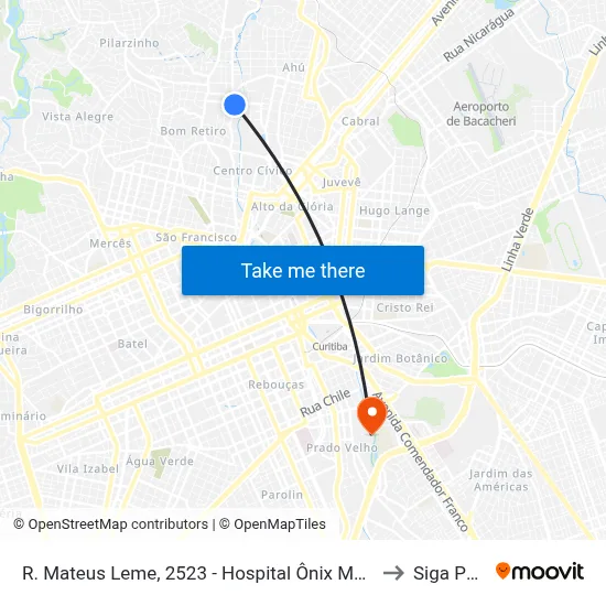 R. Mateus Leme, 2523 - Hospital Ônix Mateus Leme to Siga Pucpr map