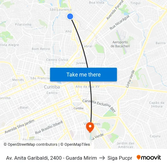 Av. Anita Garibaldi, 2400 - Guarda Mirim to Siga Pucpr map