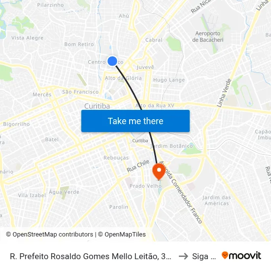 R. Prefeito Rosaldo Gomes Mello Leitão, 362 (Assembleia Legislativa) to Siga Pucpr map