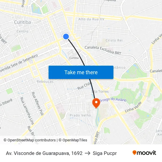 Av. Visconde de Guarapuava, 1692 to Siga Pucpr map