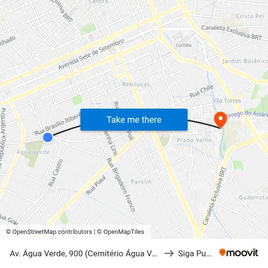 Av. Água Verde, 900 (Cemitério Água Verde) to Siga Pucpr map