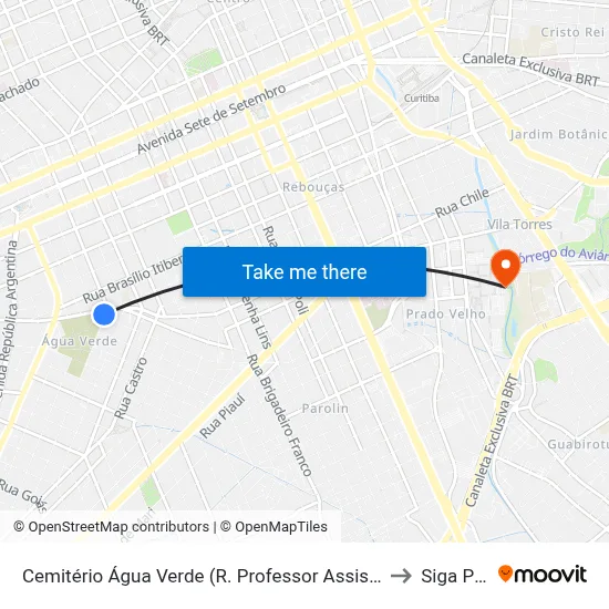 Cemitério Água Verde (R. Professor Assis Gonçalves, 50) to Siga Pucpr map