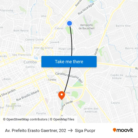 Av. Prefeito Erasto Gaertner, 202 to Siga Pucpr map