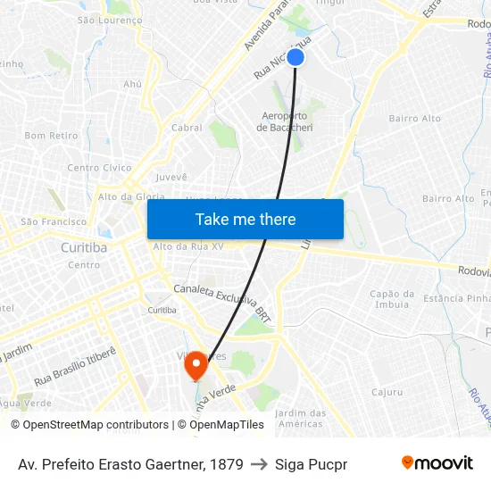 Av. Prefeito Erasto Gaertner, 1879 to Siga Pucpr map