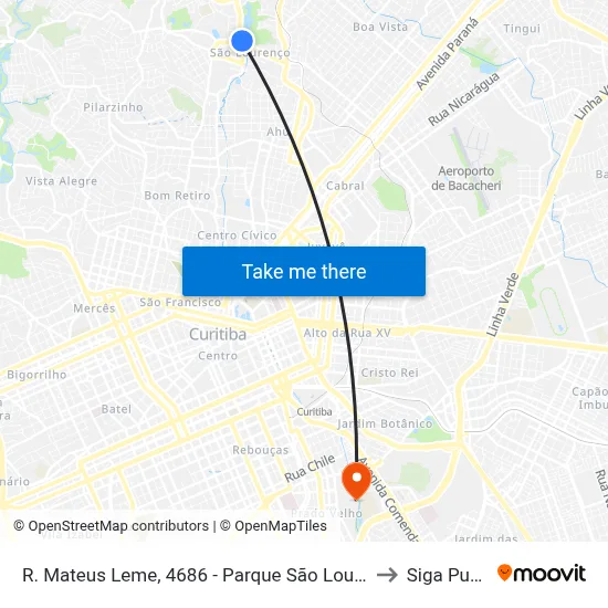 R. Mateus Leme, 4686 - Parque São Lourenço to Siga Pucpr map