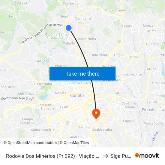 Rodovia Dos Minérios (Pr 092) - Viação Do Sul to Siga Pucpr map