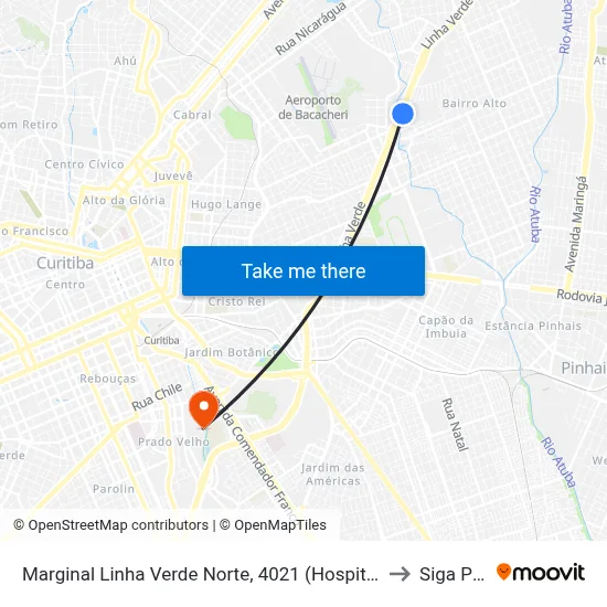 Marginal Linha Verde Norte, 4021 (Hospital Vita Curitiba) to Siga Pucpr map