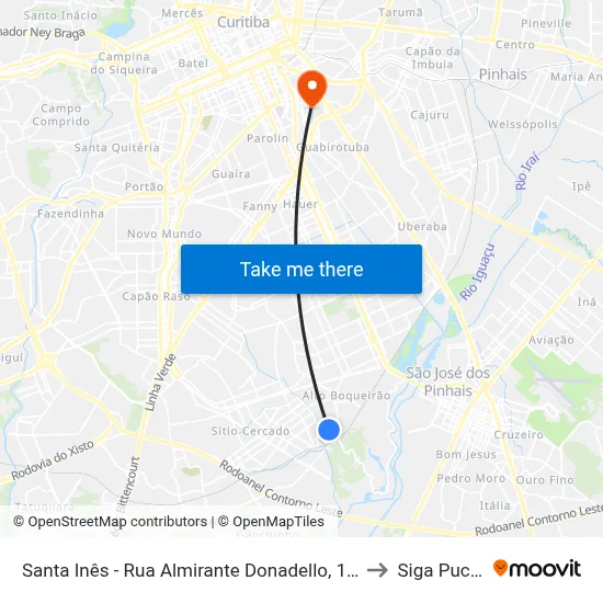 Santa Inês - Rua Almirante Donadello, 132 to Siga Pucpr map