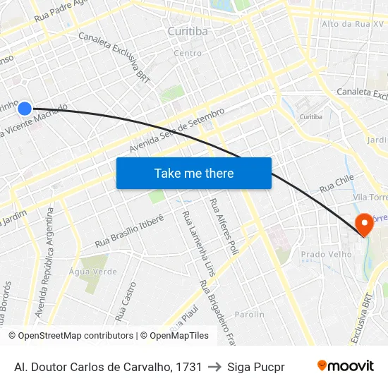 Al. Doutor Carlos de Carvalho, 1731 to Siga Pucpr map