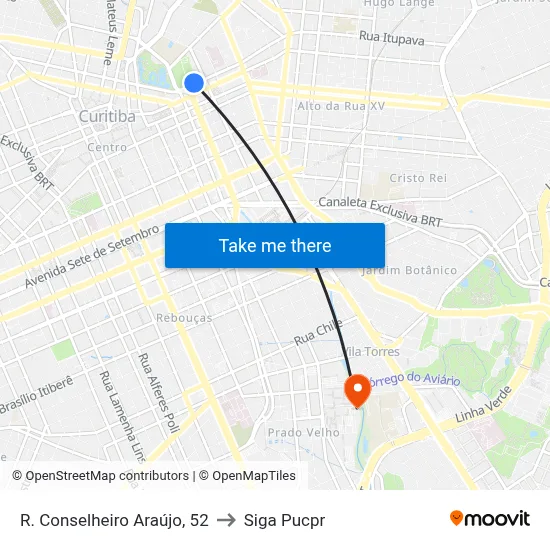 R. Conselheiro Araújo, 52 to Siga Pucpr map