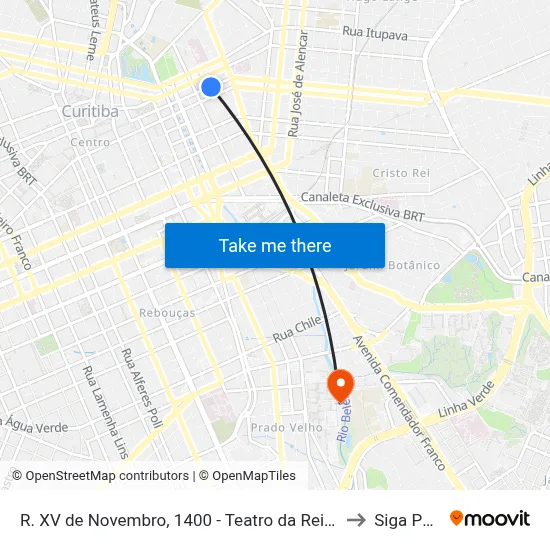 R. XV de Novembro, 1400 - Teatro da Reitoria UFPR to Siga Pucpr map