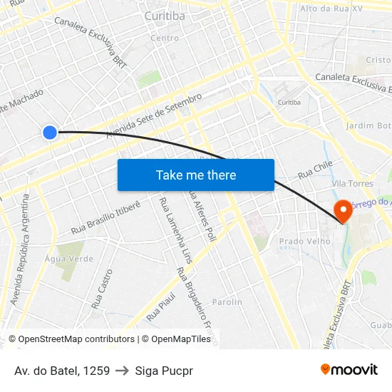 Av. do Batel, 1259 to Siga Pucpr map
